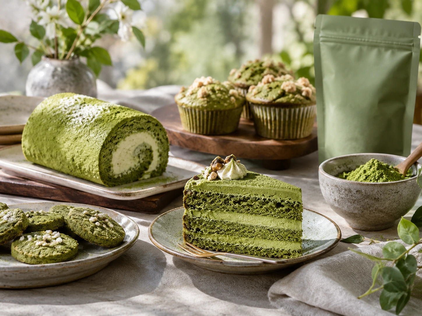 Matcha cakes and desserts for bakery and food applications