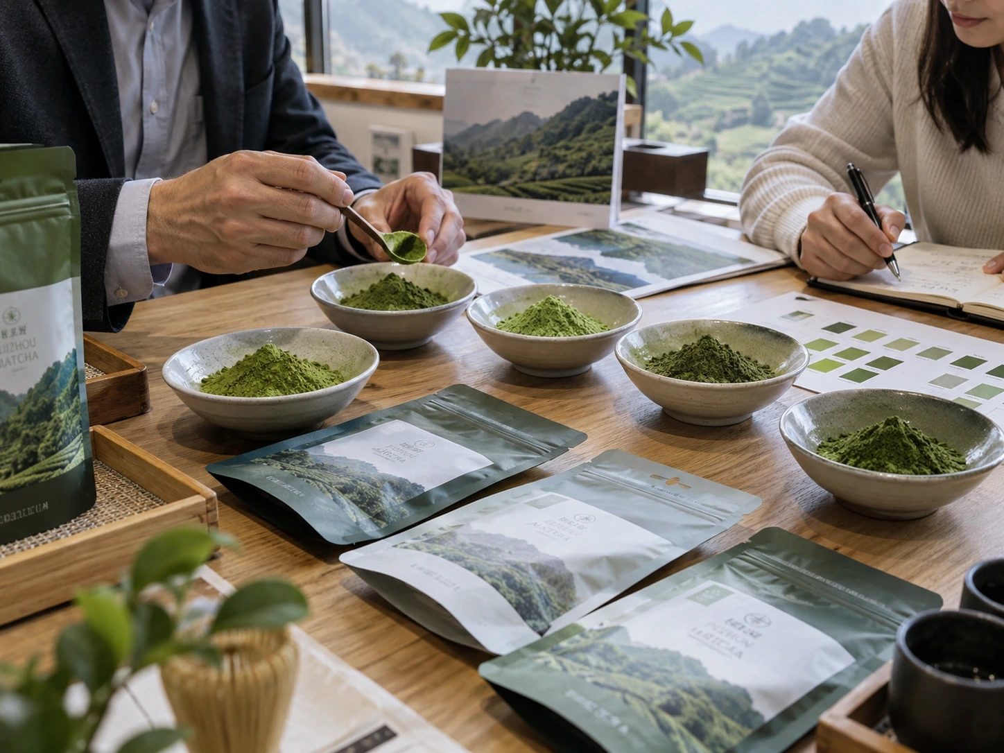 Professional premium matcha tasting and product evaluation session