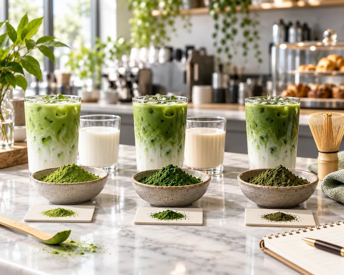 Matcha powder grade and color comparison for café latte menu development